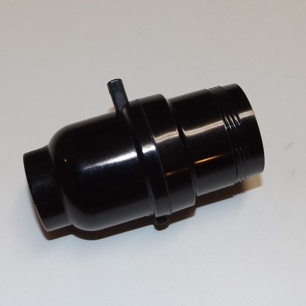 BLACK BAKELITE PUSH THRU LAMP SOCKET WITH UNO THREADS E26 LAMP PART NEW 30543J