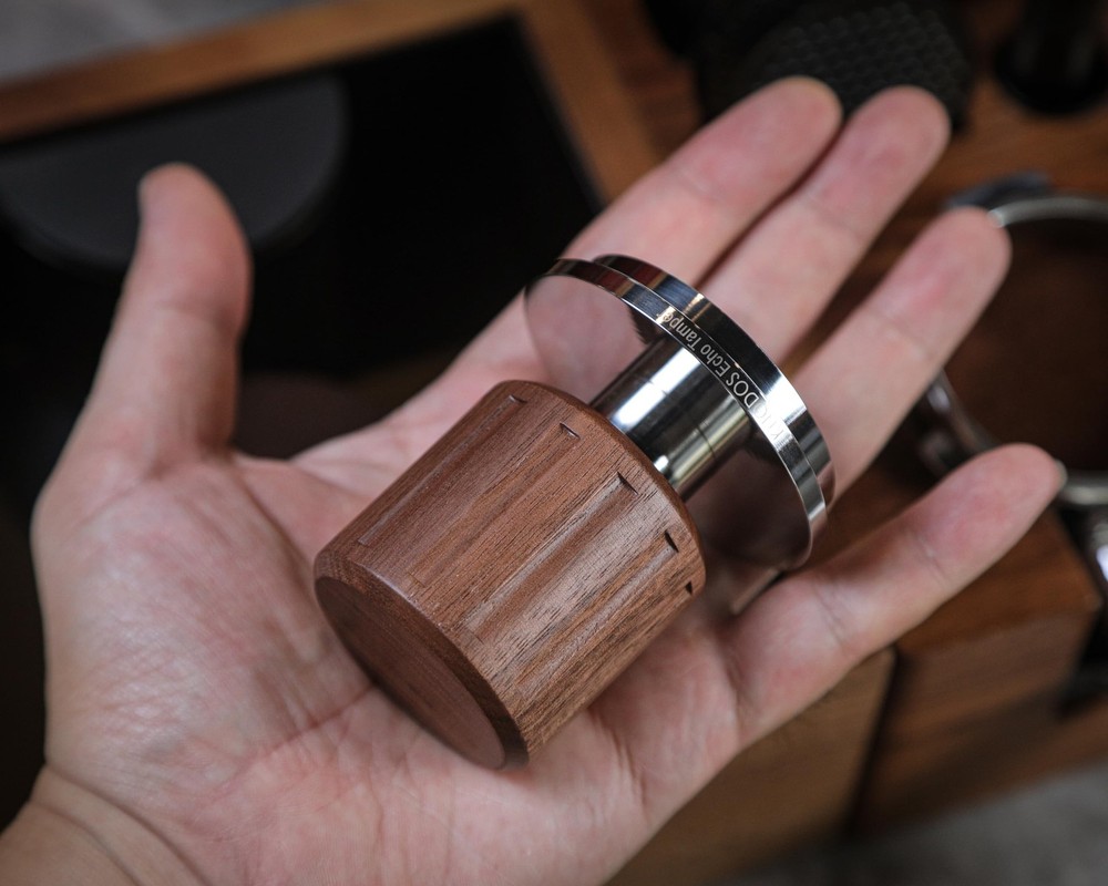 Echo Calibrated Espresso Tamper 54mm with Click Feedback, 30lb Spring, Walnut...