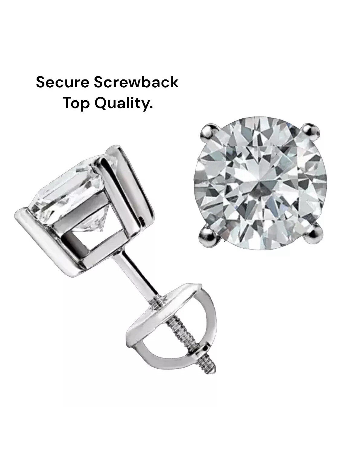 2 Ct Round Cut VVS1/ D Lab Created Stud Earrings 14K White Gold 7mm Screw Back