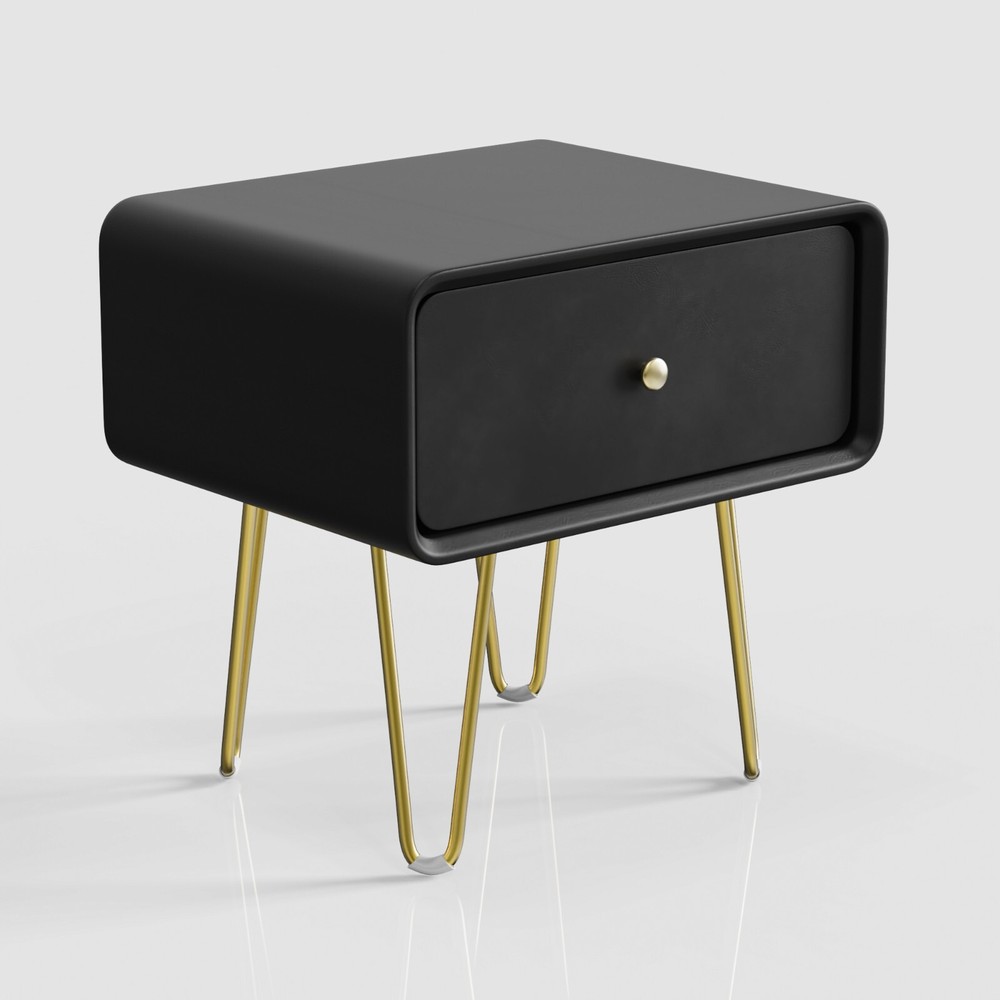 Black single drawer solid wood bedside table easy to install and convenient