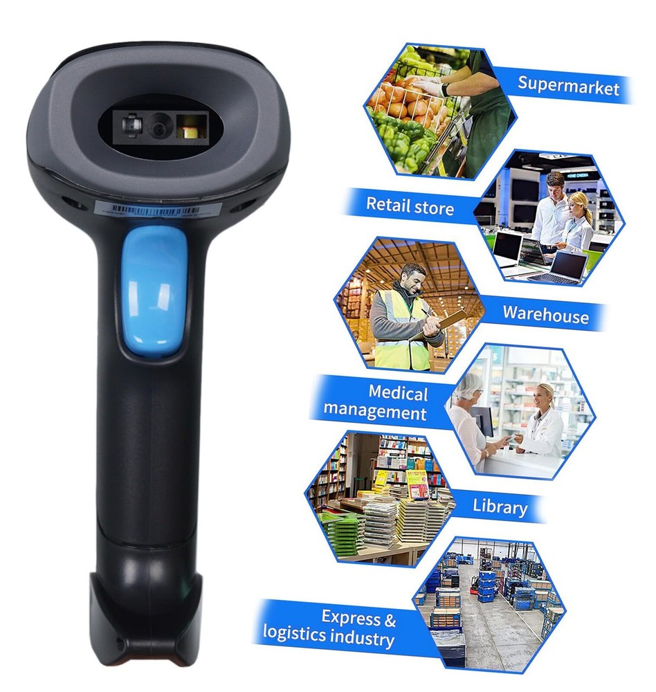 1D 2D QR Barcode Scanner Wireless Handheld Cordless Bar Codes Reader with 200...