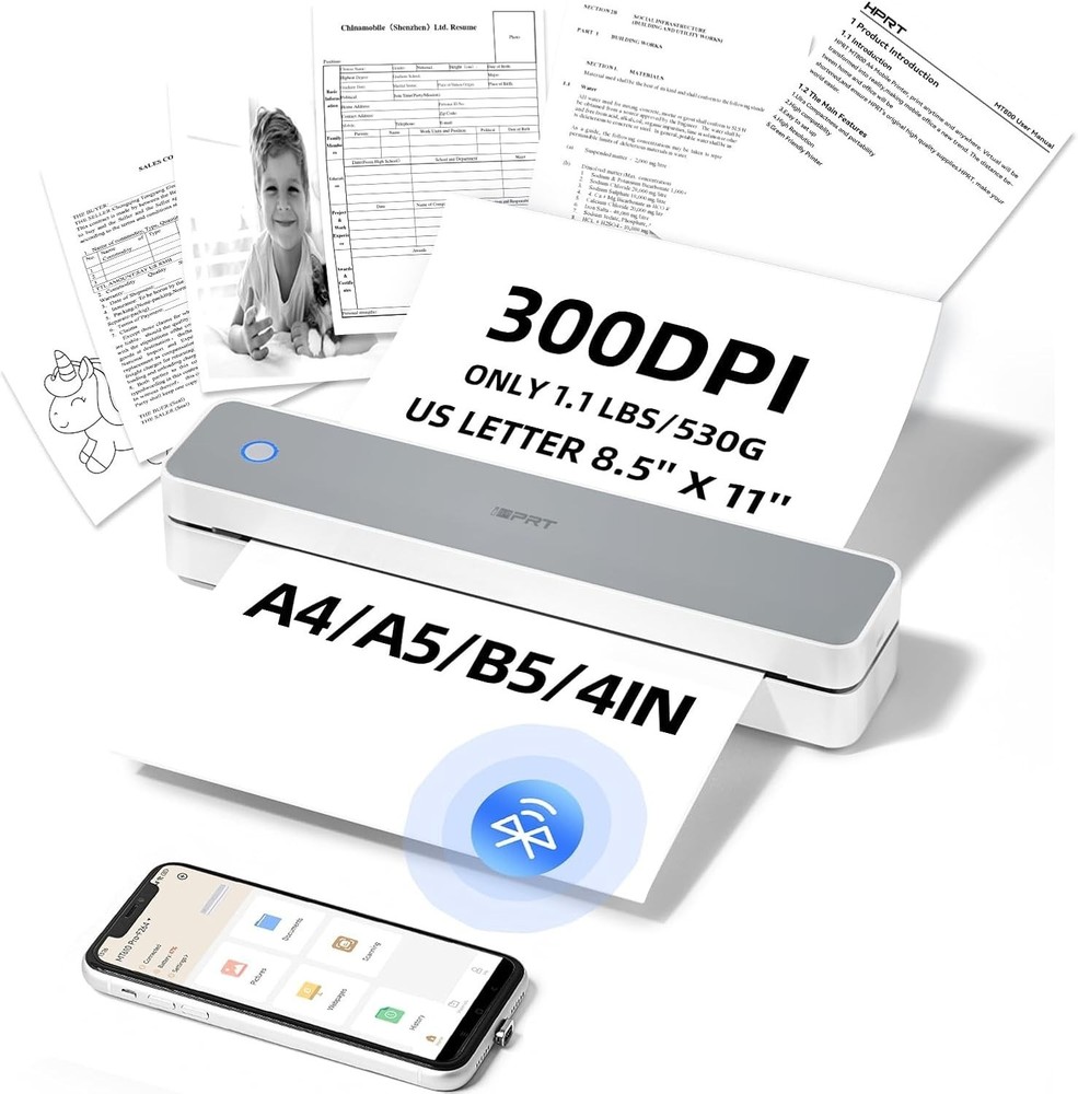 Compact Wireless Thermal Printer - 300 DPI Inkless Printing for Smart Devices