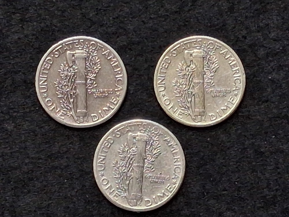 1943 P, D, S Mercury Dime