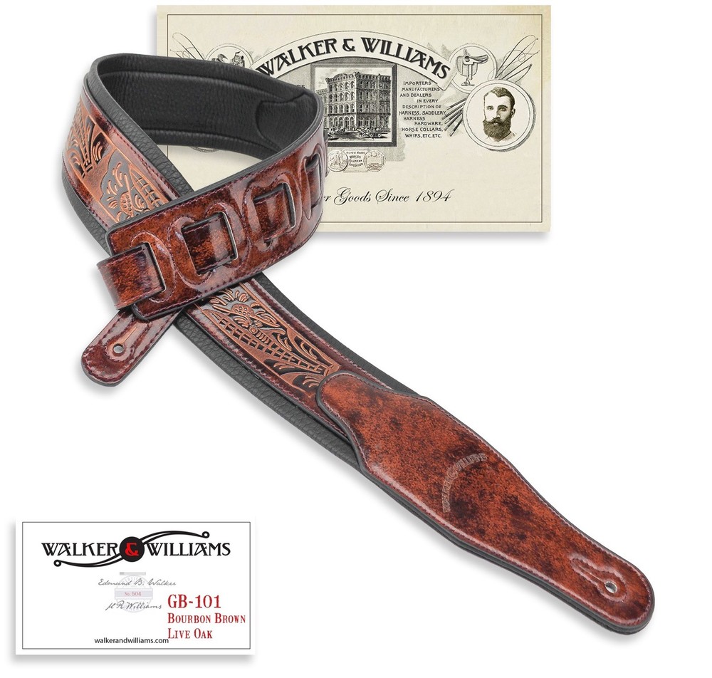 Walker & Williams GB-101 Bourbon Brown Padded Leather Strap Live Oak Pattern
