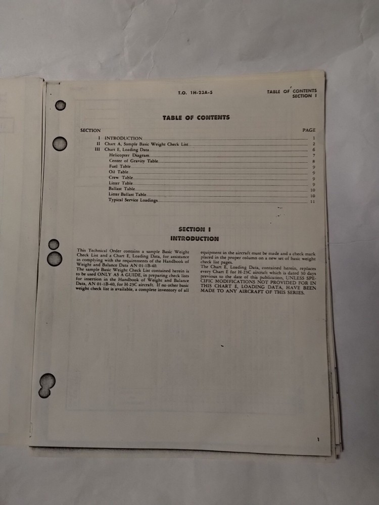 Hiller Helicopters USAF Series H-23C Basic Weight Checklist & Loading Data-Copy
