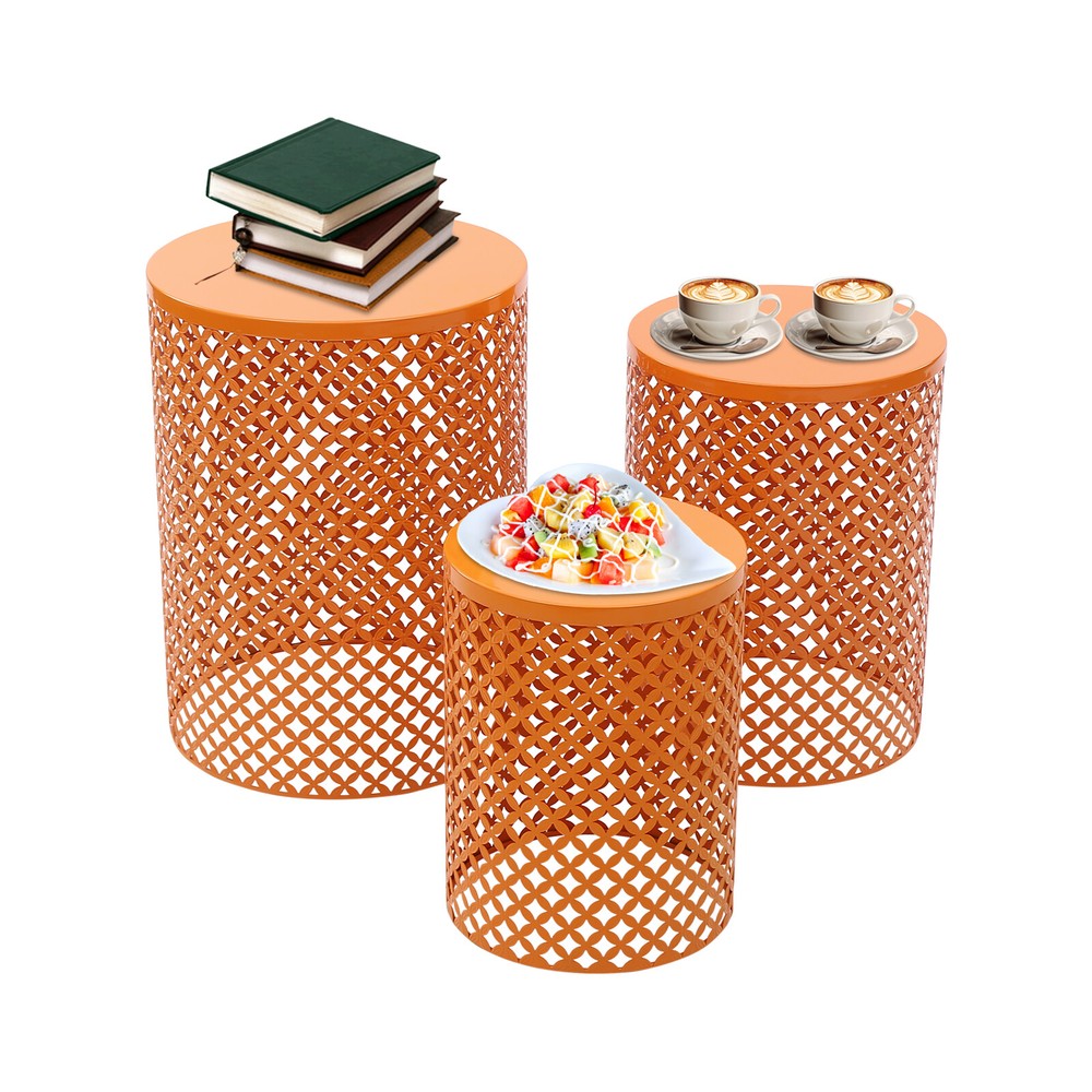 3 Pcs Outdoor Side Table Metal Frame Accent Table Modern End Table (S/M/L)