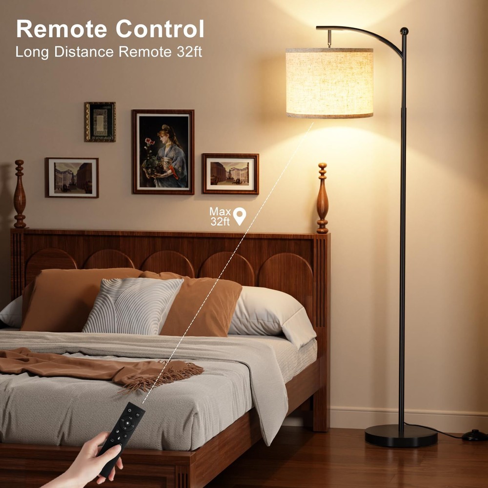 60" Floor Lamp with Remote Control and Stepless Dimmable Bulb, Colors Tempera...