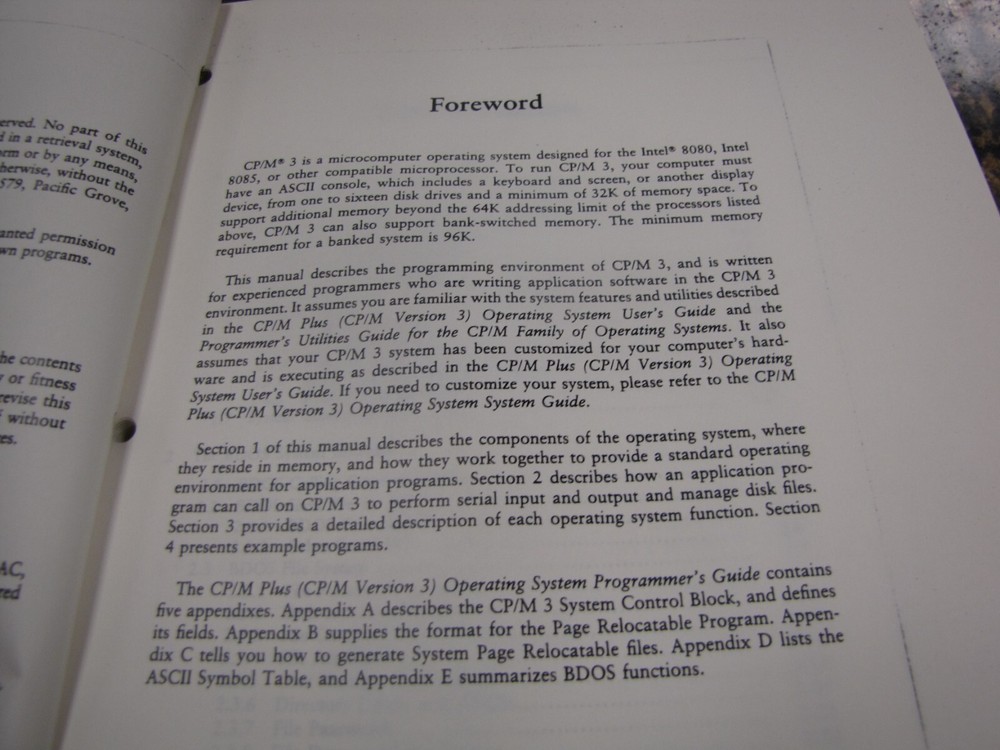 Vintage CP/M Plus Version 3 OS Programmers Guide - JX42