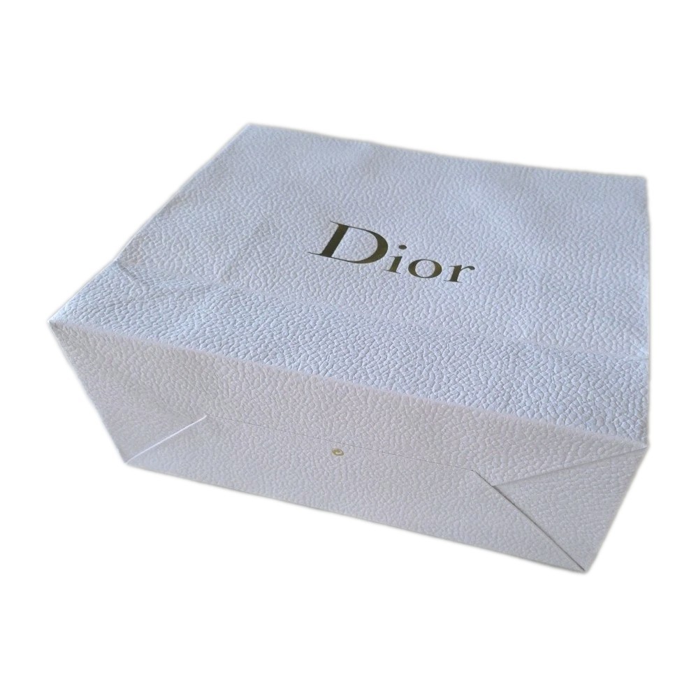 Dior White Luxury Shopping Gift Bag Gold Logo Rope Handles Authentic