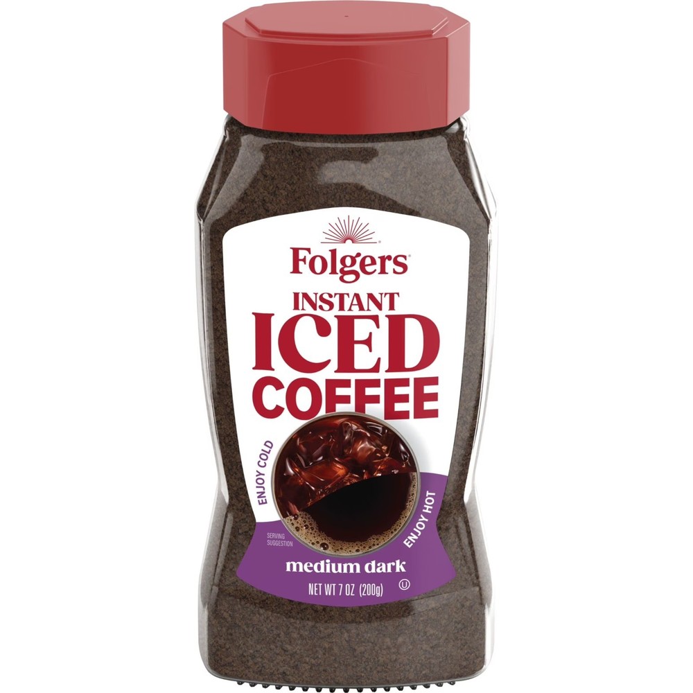 Folgers Instant Iced Coffee, 7 oz Jar.