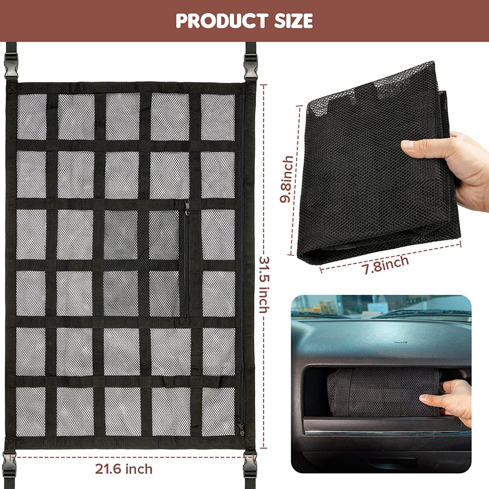 Car Ceiling Cargo Net Pocket Double-Layer Roof Storage Mesh