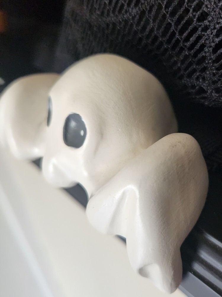 RARE Vintage 1982 Witch & Ghost Shelf Sitters, Handmade, Ceramic Bisque, EUC