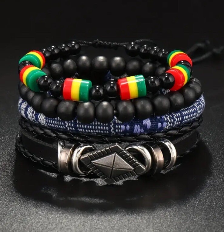 4 PC Leather Punk Bracelet Stackable Adjustable Tie New Free Ship B2786