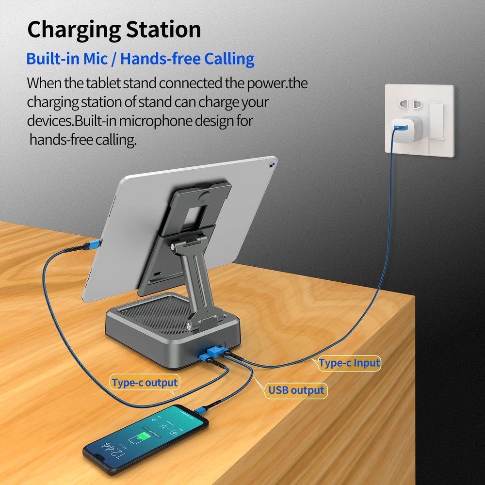 Wireless Bluetooth Speaker Tablet Stand Adjustable Holder for 4-12.9" Devices