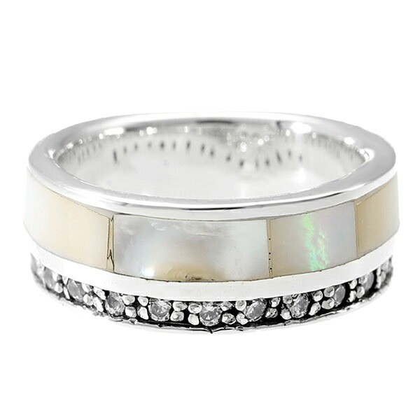 White Shell & CZ Sterling Silver Ring Size 9 (925)