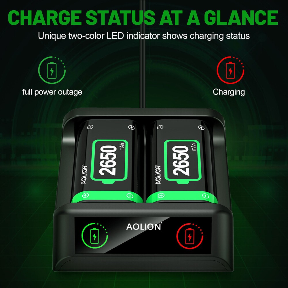 For Xbox One S X Controller 2x Rechargeable Battery Pack Charger Charging Cable