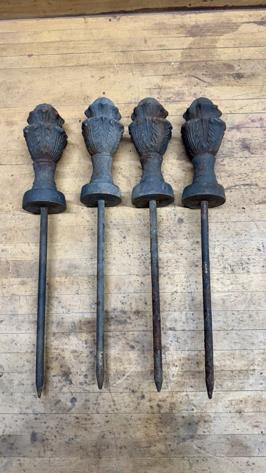 Antique Garden Salvage-4 Cast Iron Hose Guide Stakes W/FencePost Finial...
