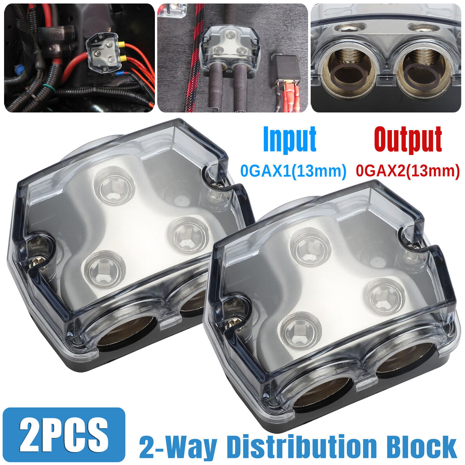 2PC Car Audio Amp Power Ground Distributor 2-Way Distribution Block Gauge In&Out