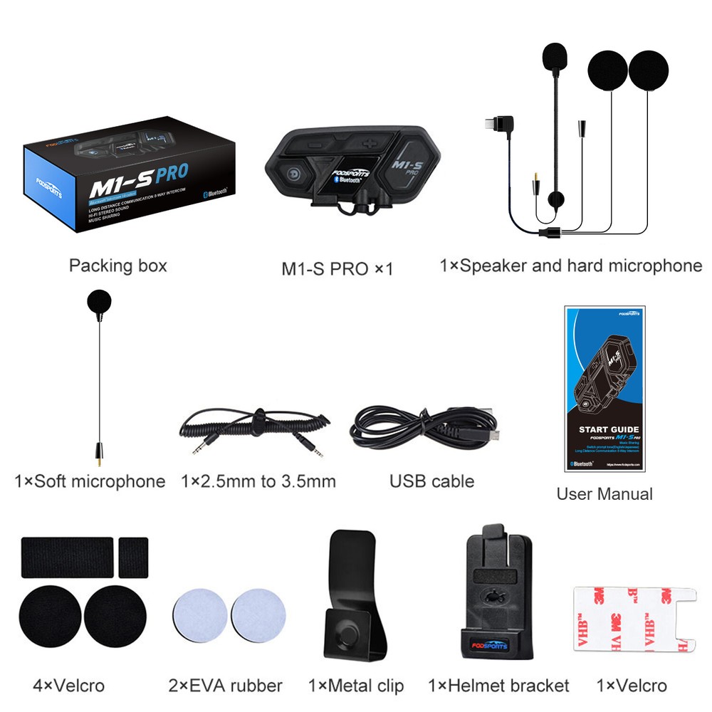 M1-S PRO Intercom Motorcycle Bluetooth Headset Helmet Interphone 8 Riders 2000M