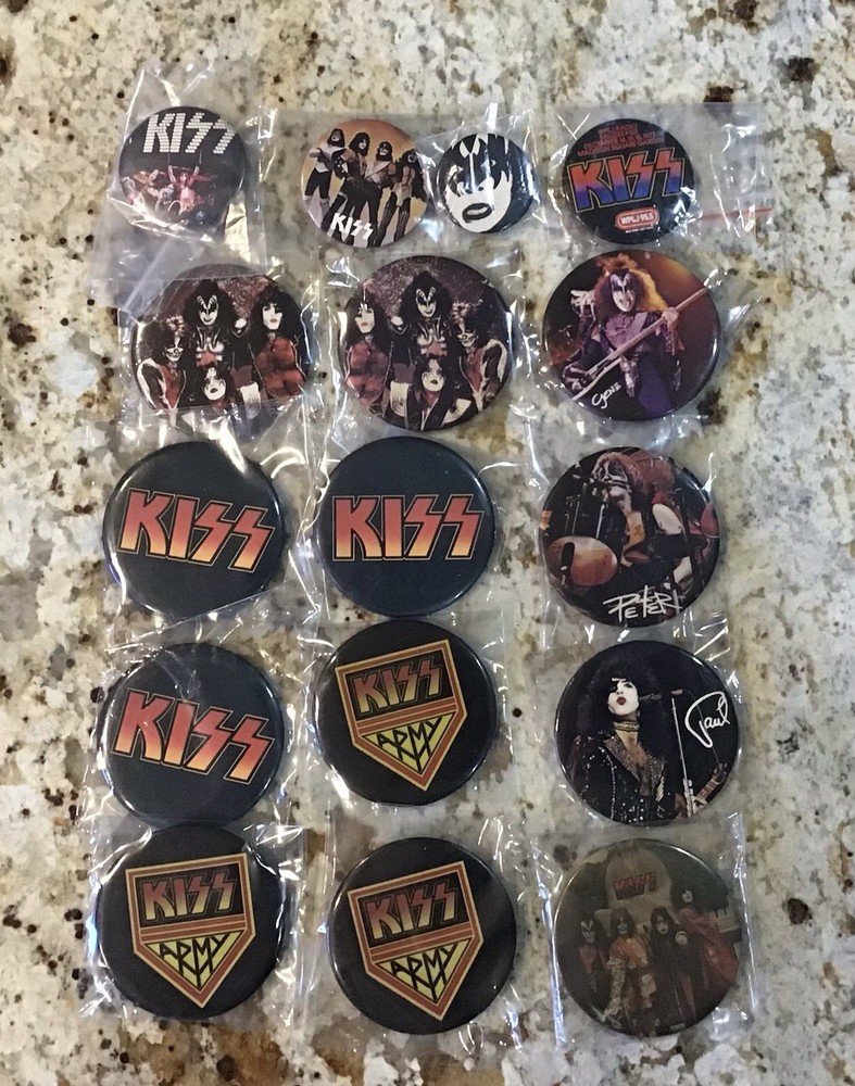 Vintage 1977 KISS Aucoin 3” Hotline Pinback Button Lot With Japan Button