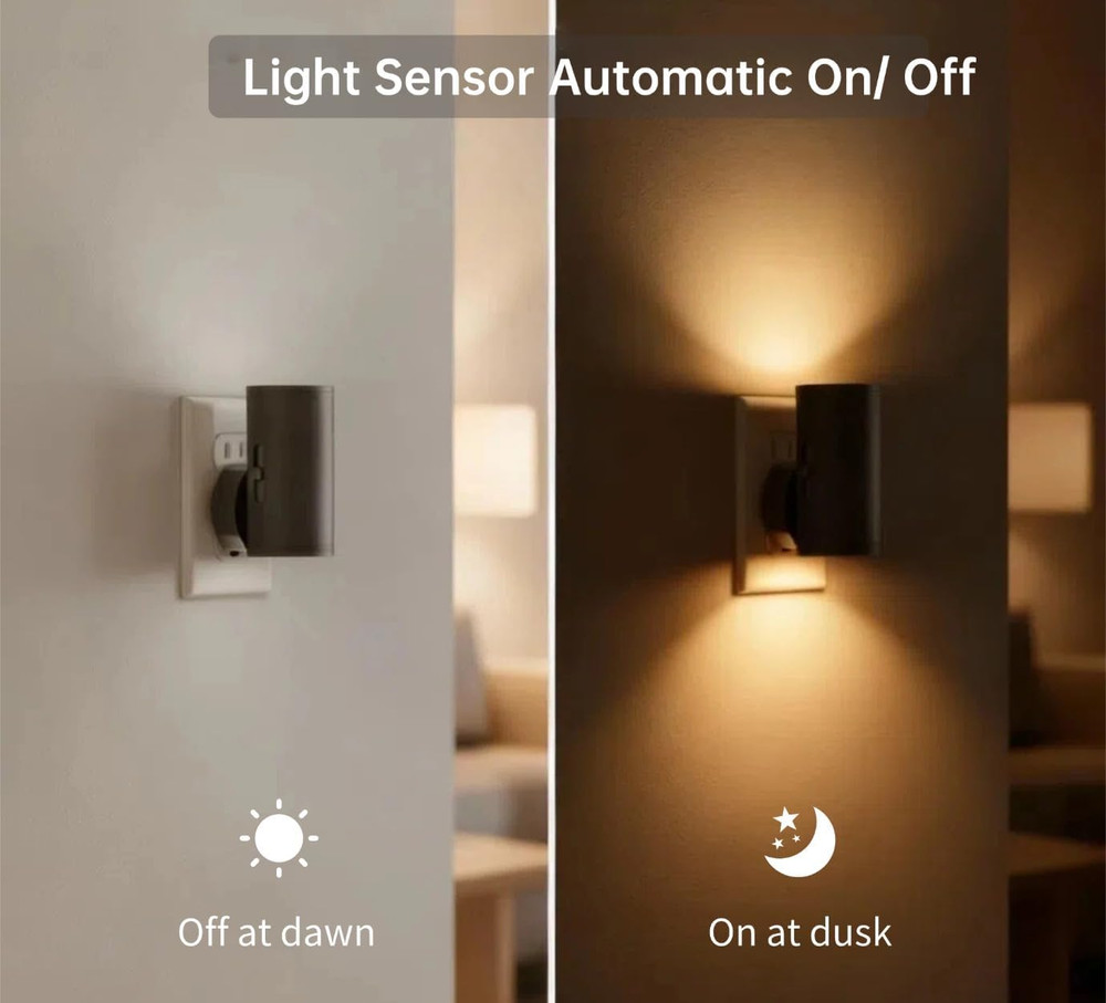 LED Night Lights 2 Pack - Dusk to Dawn Sensor, Adjustable Brightness, Soft White