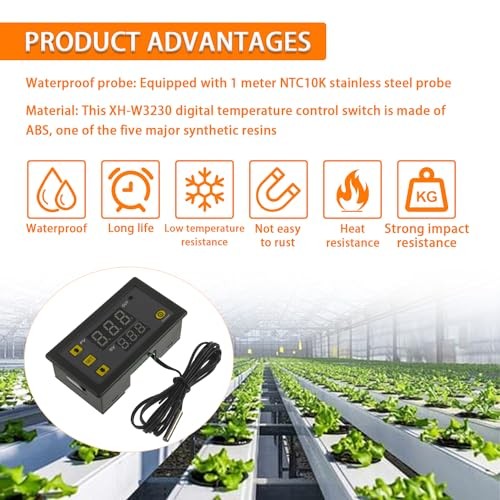 W3230 Digital Temperature Controller with NTC Temperature Probe Waterproof,LED