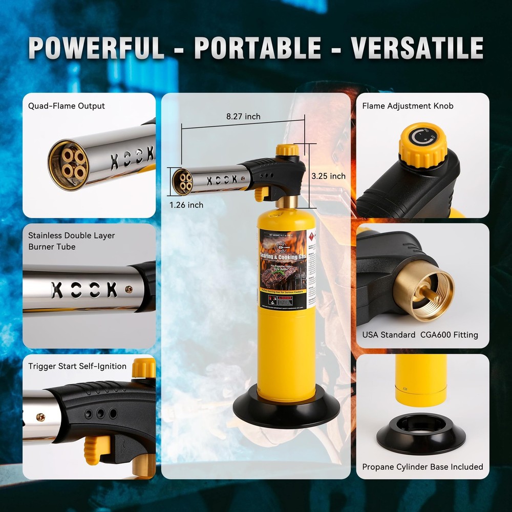 Propane Torch Head,Powerful 4-Flame Blow Torch Head Trigger Start Propane Tor...