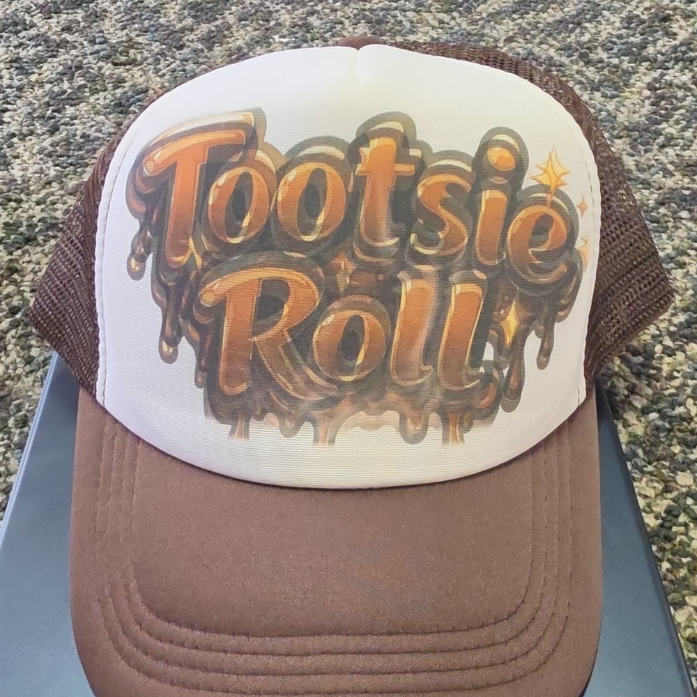Tootsie Roll Brown White Mesh Trucker Hat Adjustable Candy Theme