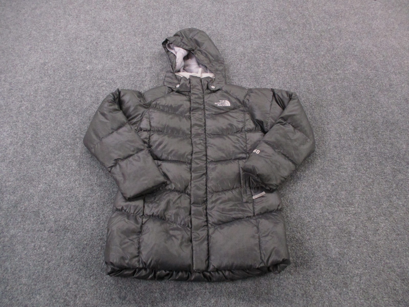 North Face Jacket Girls S 7 Gray Puffer Coat Outdoors Hiking Rain Goose Down 550