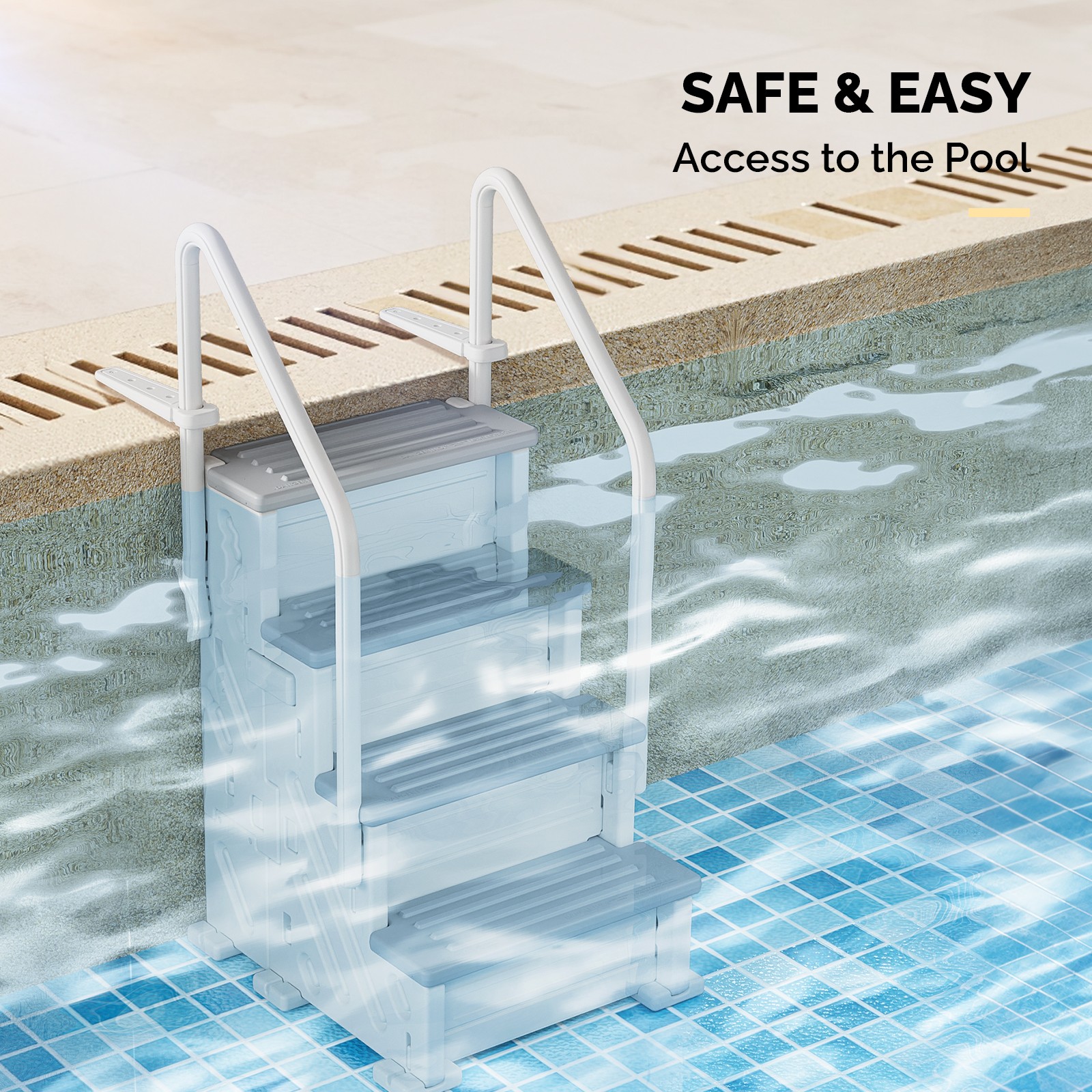 4 Steps Swimming Pool 67in Ladder Improve Stability for In/Outdoor Swimming Pool