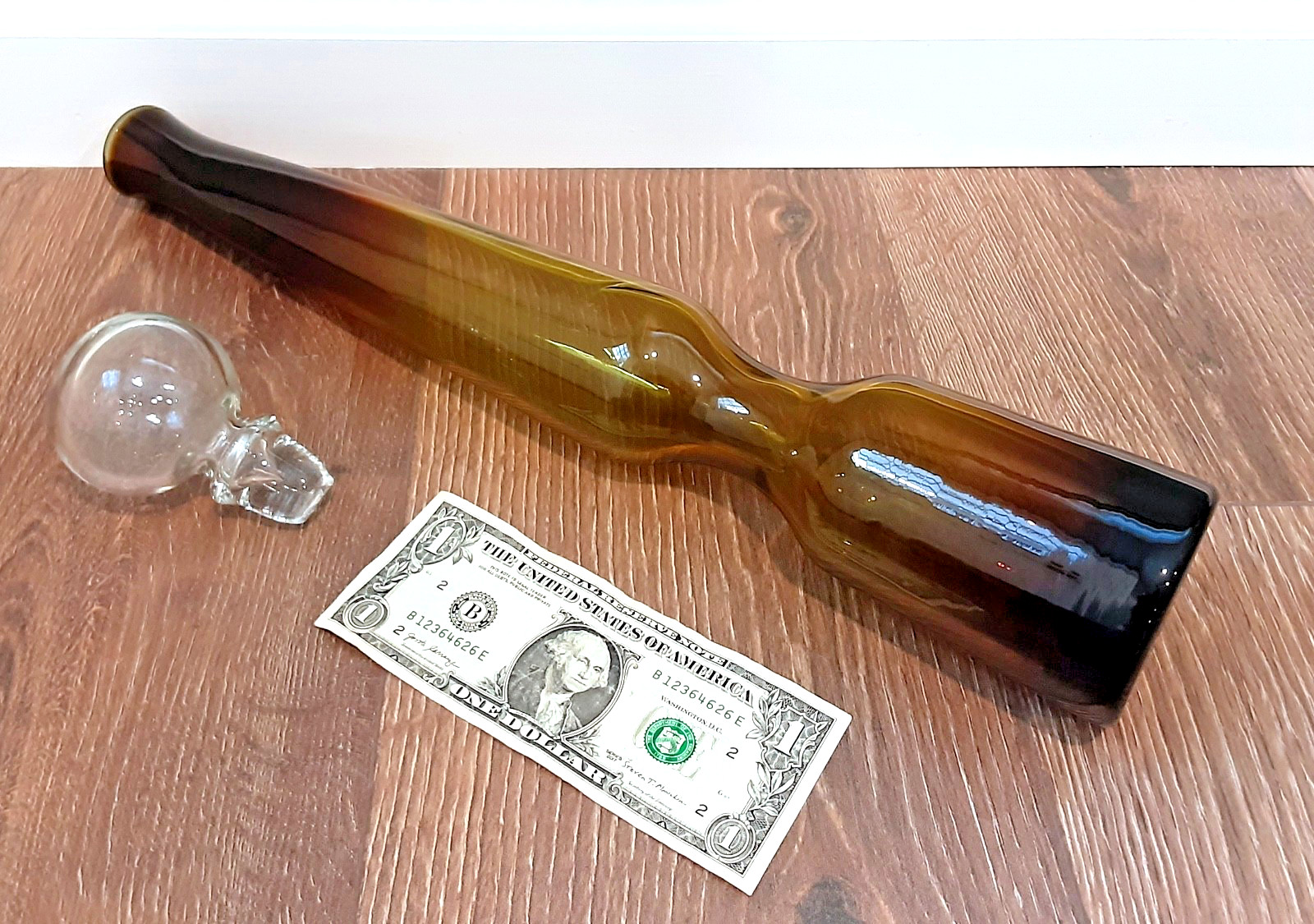 INDIANA GREENWICH Art Glass "KINGSTON" Burnt Honey BIG 20" Decanter Bottle MCM