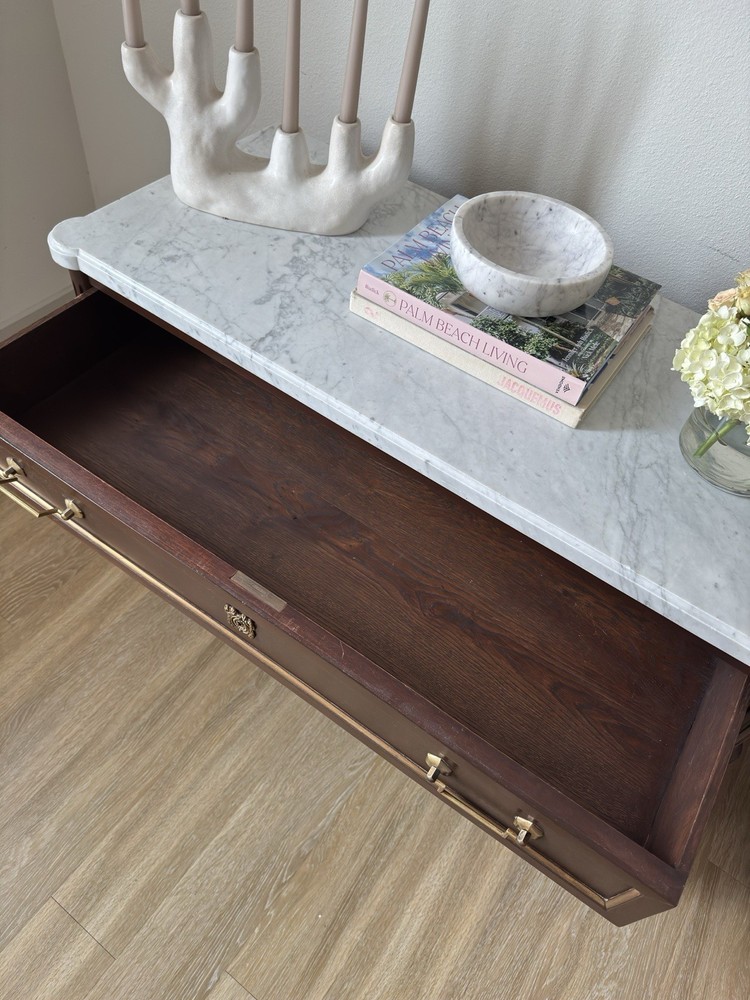French Louis Style Marble Top Buffet Server Commode Entryway Table