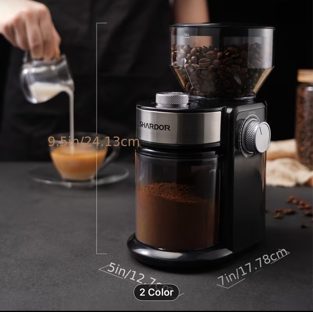 Electric Coffee Grinder with Adjustable Burrs 16 Precise Grinder Settings Black
