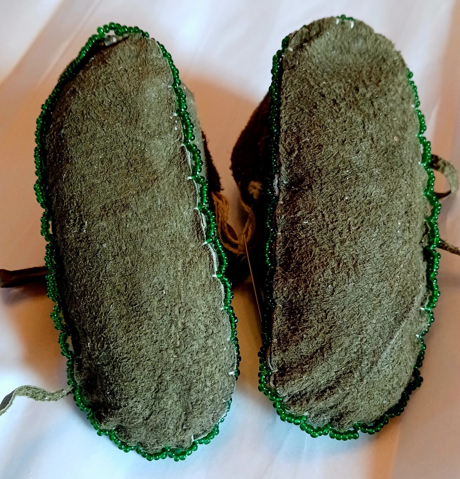 Vintage New Kiowa Green Beaded Baby Moccasins by Maureen Zotigh