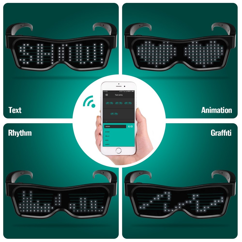 Customizable LED Glasses with Bluetooth, APP ControlDIY Text MessagesWhite Light