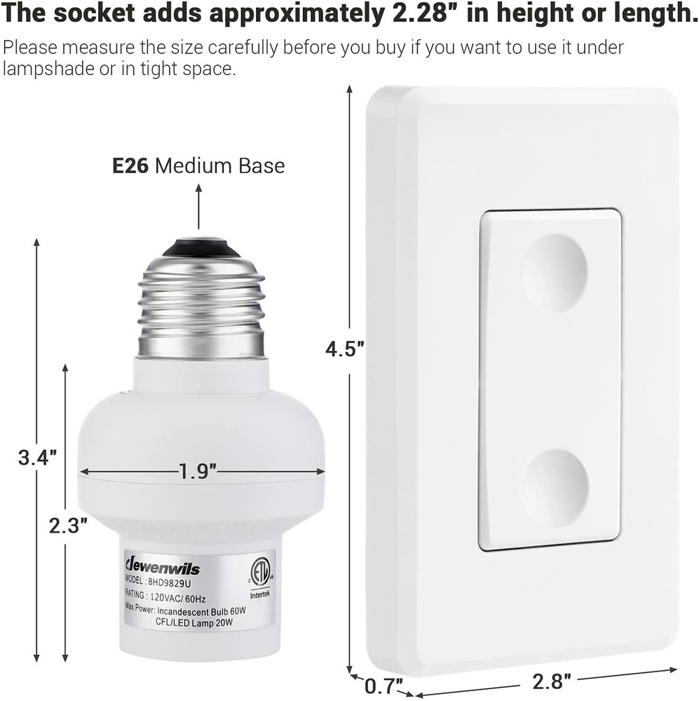 DEWENWILS Remote Control Light Socket Wireless Light Switch for Light Fixtures