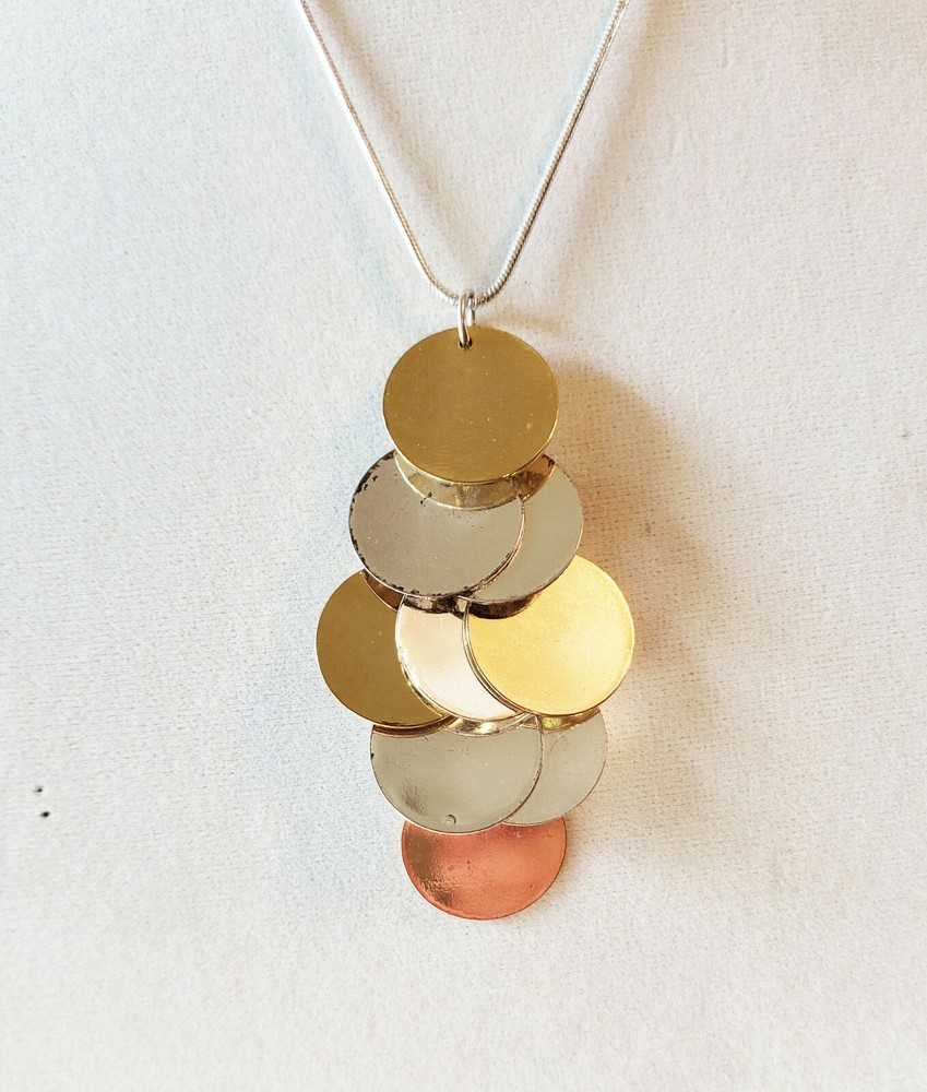 UNBRANDED - BRASS & SILVERTONE DISCS PENDANT - 19"