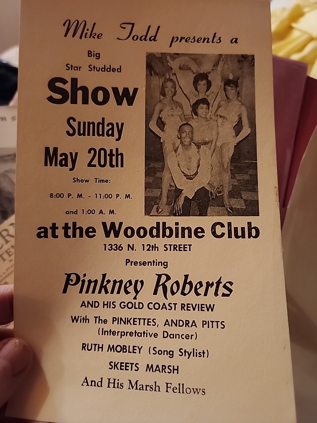 1960 PINKNEY ROBERTS FASHION PLATE EMCEE HANDBILL PRESS PHOTOS TELEGRAM VINTAGE