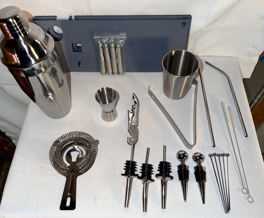 16 Pc+ Stand Bartender Kit, Complete Cocktail Shaker Bar Tools