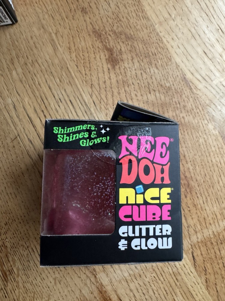 NeeDoh Nice Cube Glitter and Glow, Nee Doh Squishy, Glowing Ice Cube PINK