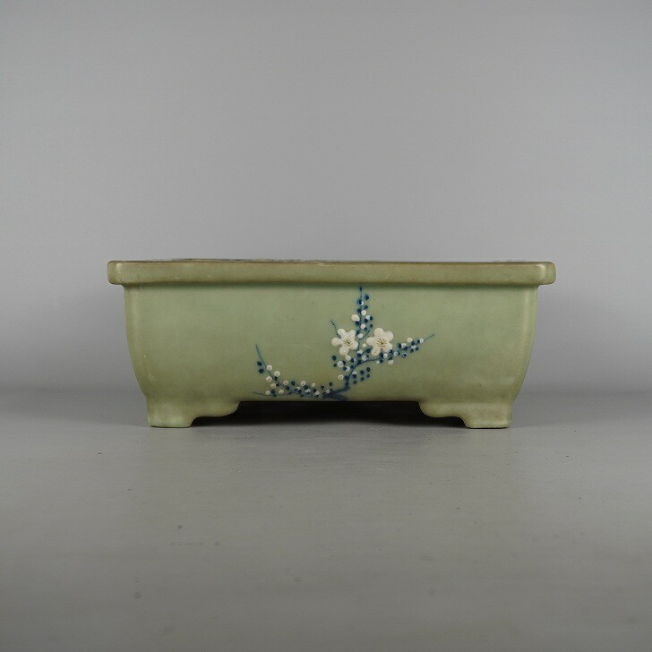 Seto Ware Bonsai Pot Rectangular 31.8cm Flower Design Glazed Japanese Container