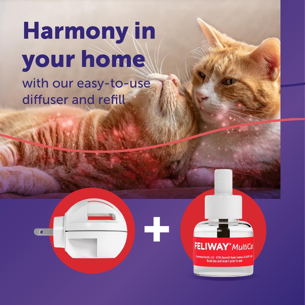 FELIWAY MultiCat Calming Pheromone Diffuser Kit - 1 Diffuser & 2 Refills, 60 Day