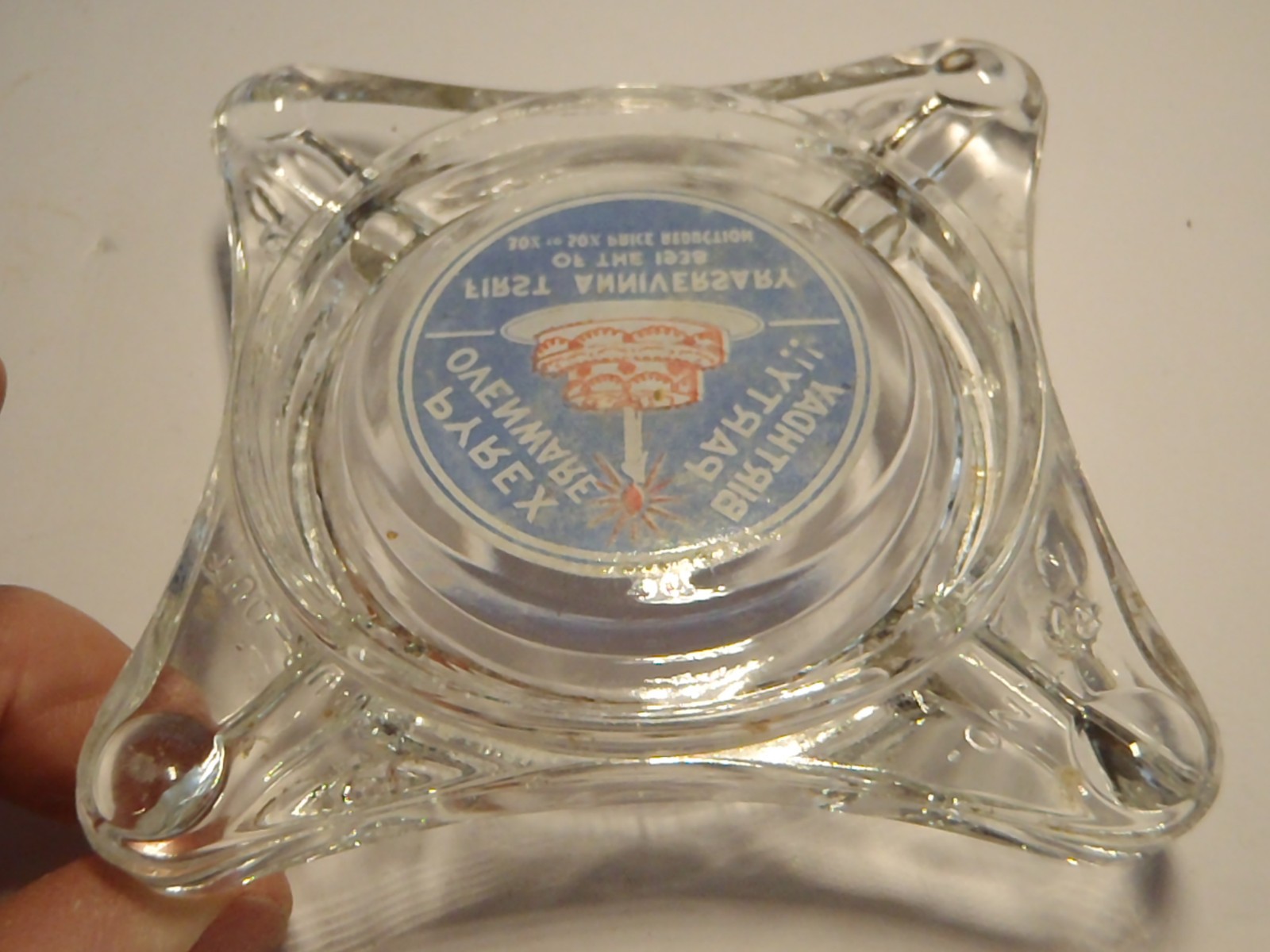 VERY RARE 1939 PYREX ORIGINAL ADVERTISING GLASS ASHTRAY BIRTHDAY PARTY ANNIV.