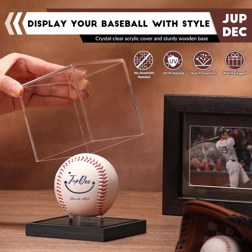 JupDec Baseball Display Case, Clear Cube Holder with 1 Pack, Black