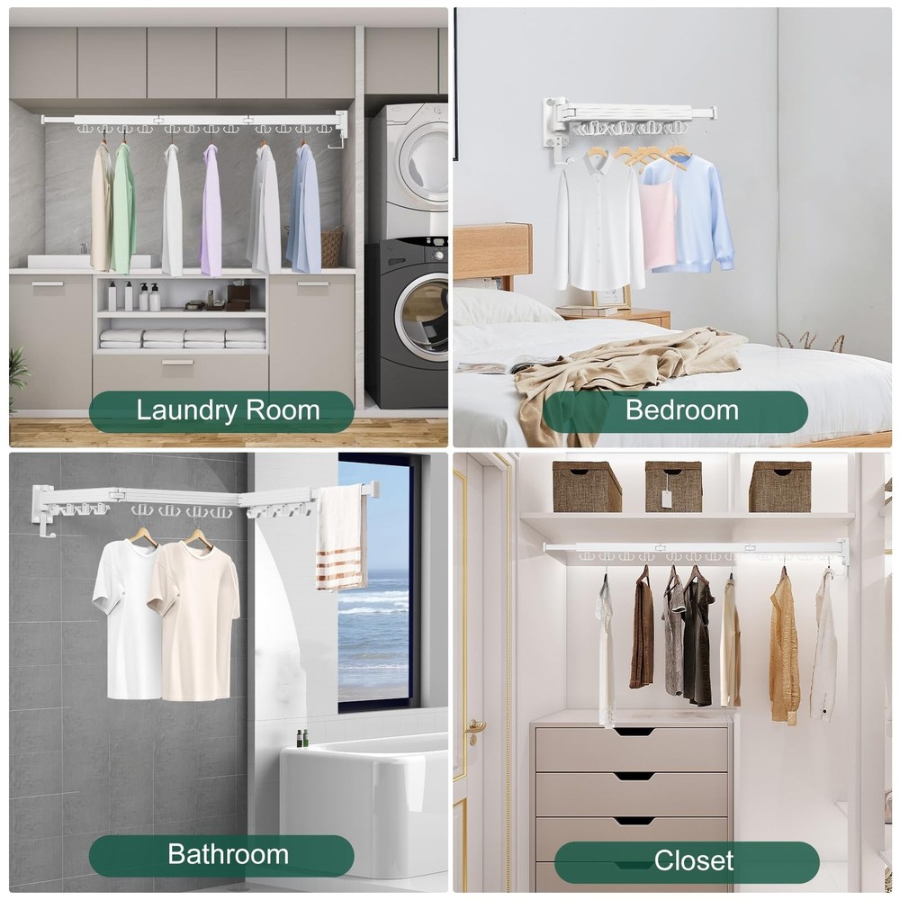 Kelisiting Wall Mounted Clothes Drying Rack, Laundry Drying Rack Wall Mount, ...