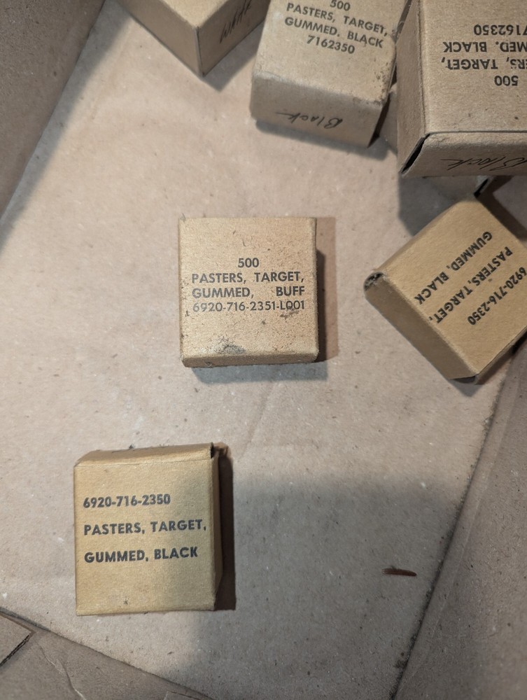 Large Lot WWII GI US Military Gummed Target Pasters White & Black Partial Boxes