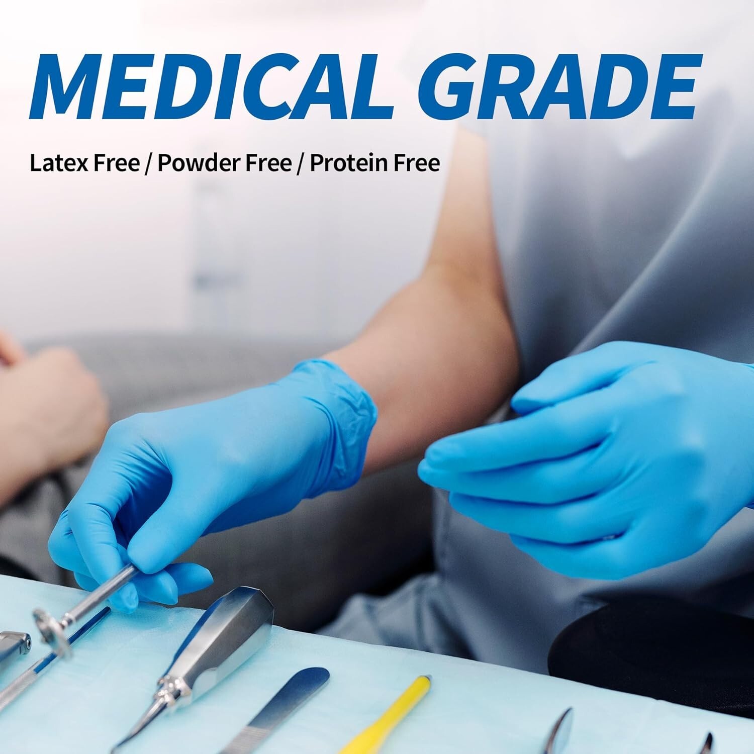 Disposable Vinyl Gloves, Food Safe, Latex-Free Powder-Free Blue Plastic Gloves