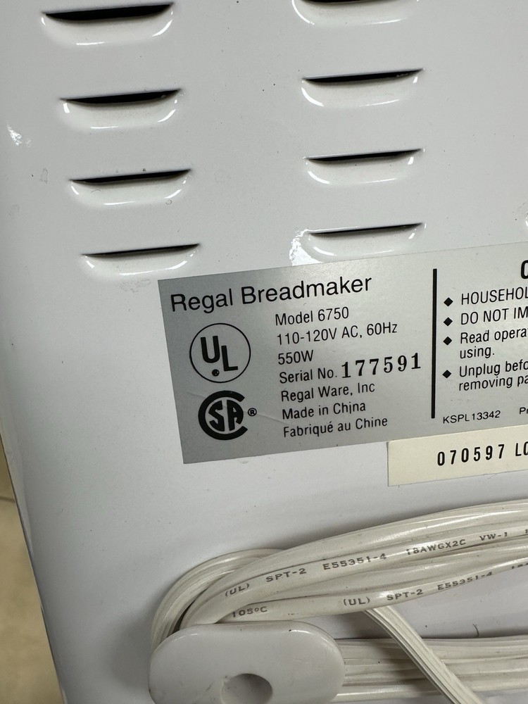 Regal Bread Maker Machine Pan for Models 6750 C6750 K6750