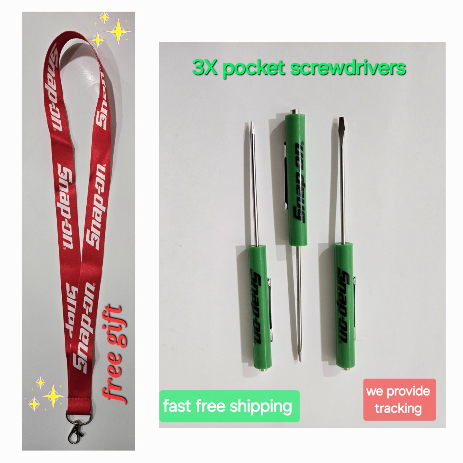 3 Snap on tools screwdrivers Promo Green pocket screwdriver magnet end NEW +GIFT