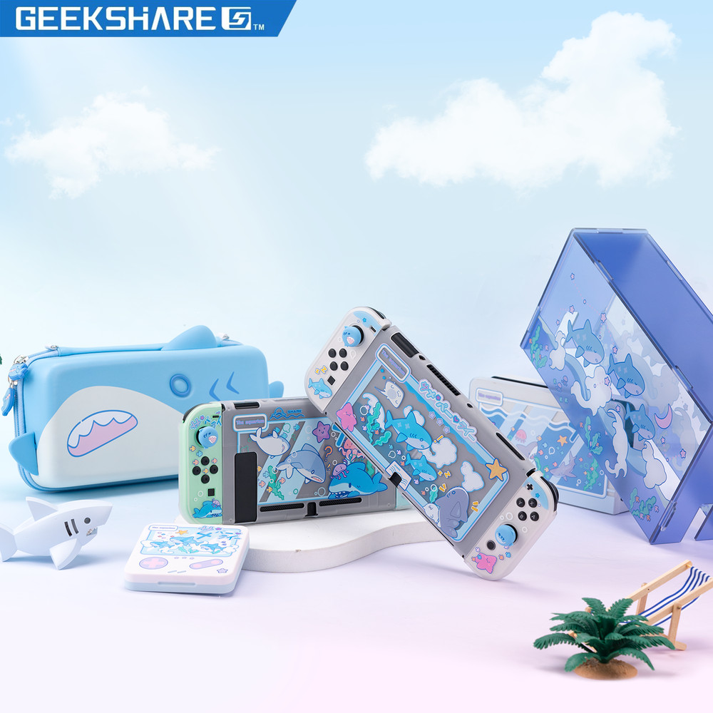 GeekShare Switch Shark Party Protective Case Dock Cover Thumb Grips Switch OLED